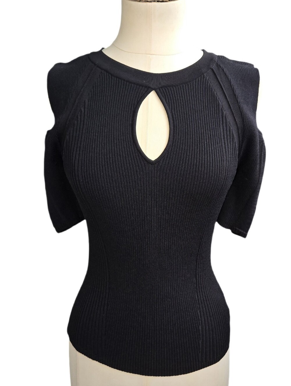 Bebe Cold Shoulder Keyhole Bodycon Top